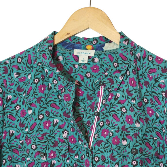 Sundance Floral Joy Button Down Shirt Long Sleeve Blue Purple Green Boho Size S - Picture 4 of 15